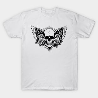 skull with wings and roses T-Shirt